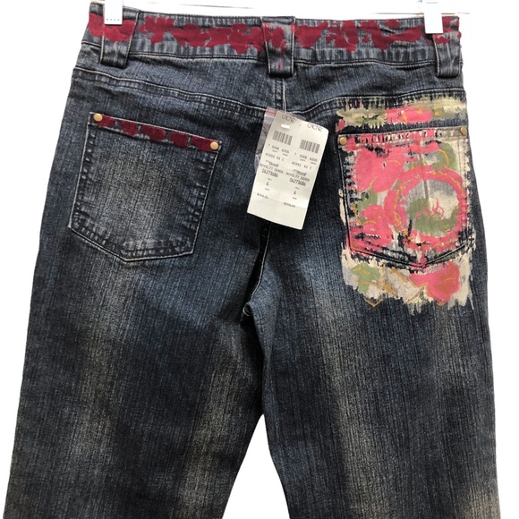 Cache Women's Dark Wash Novelty Denim Size 6 with Design on Waist and Pockets - Picture 2 of 16